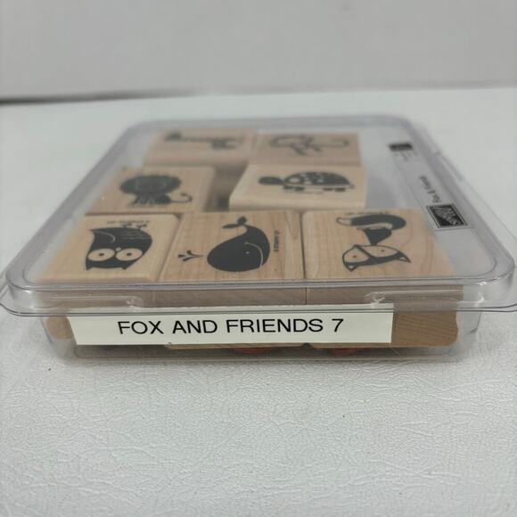 Stampin Up Fox and Friends Set of 7 Stamps Whale Owl Turtle Lion Money Giraffe - Picture 2 of 9